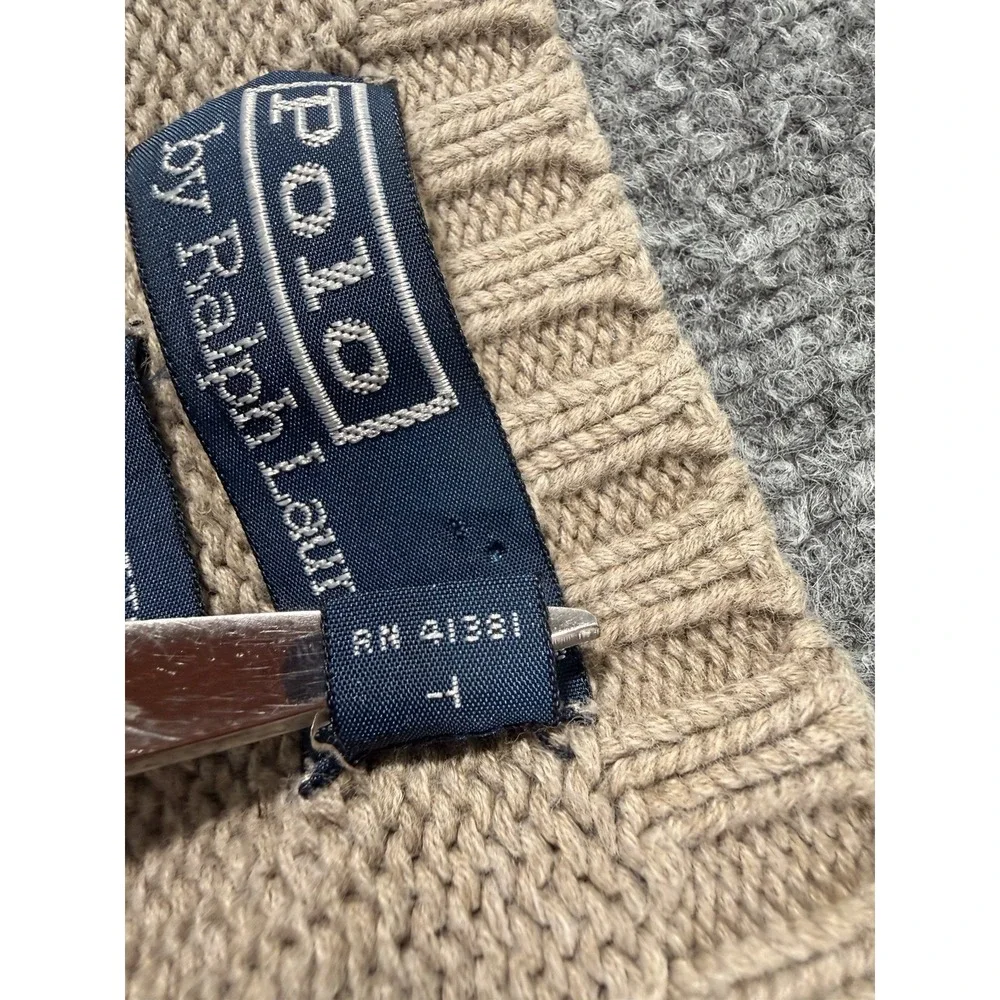 Polo by Ralph Lauren Men's XL Beige Cotton V-Neck Sweater Vest Polo Pony Logo
